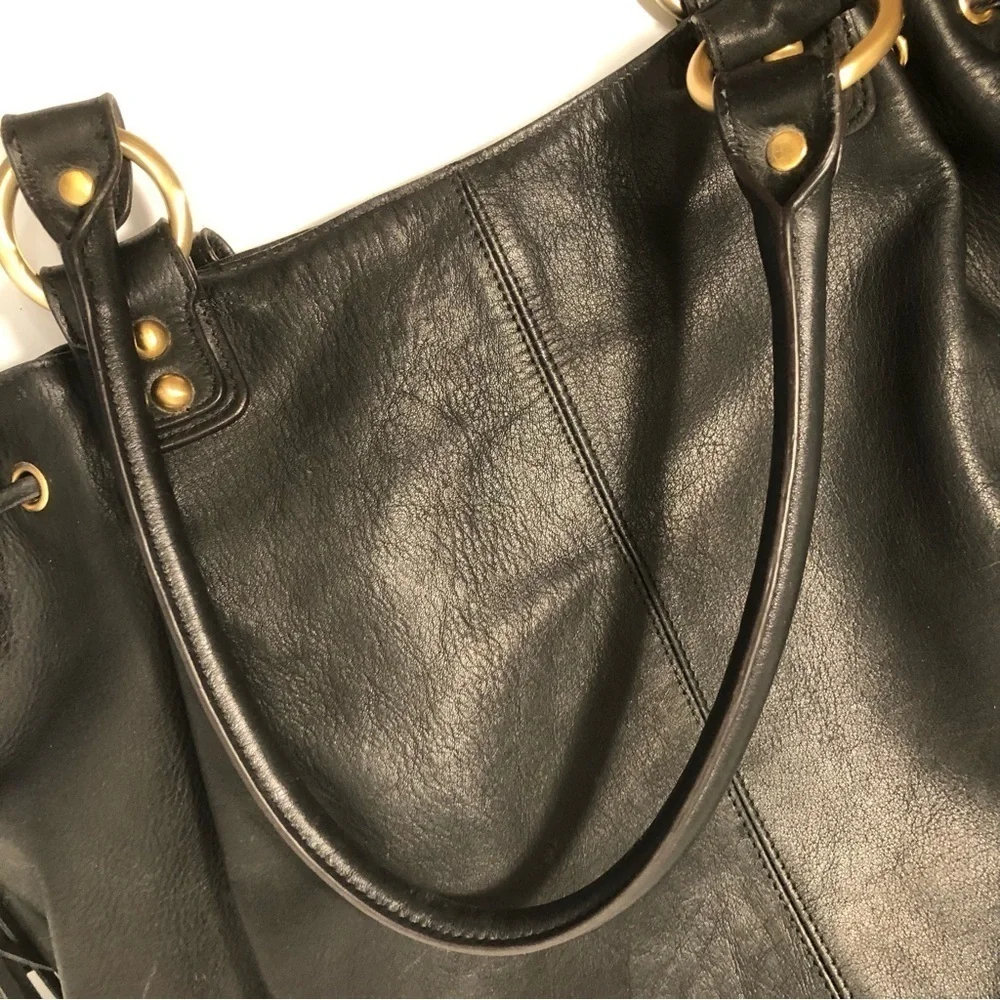 Bloomingdale's Large Double Tasseled Black Hobo Bag